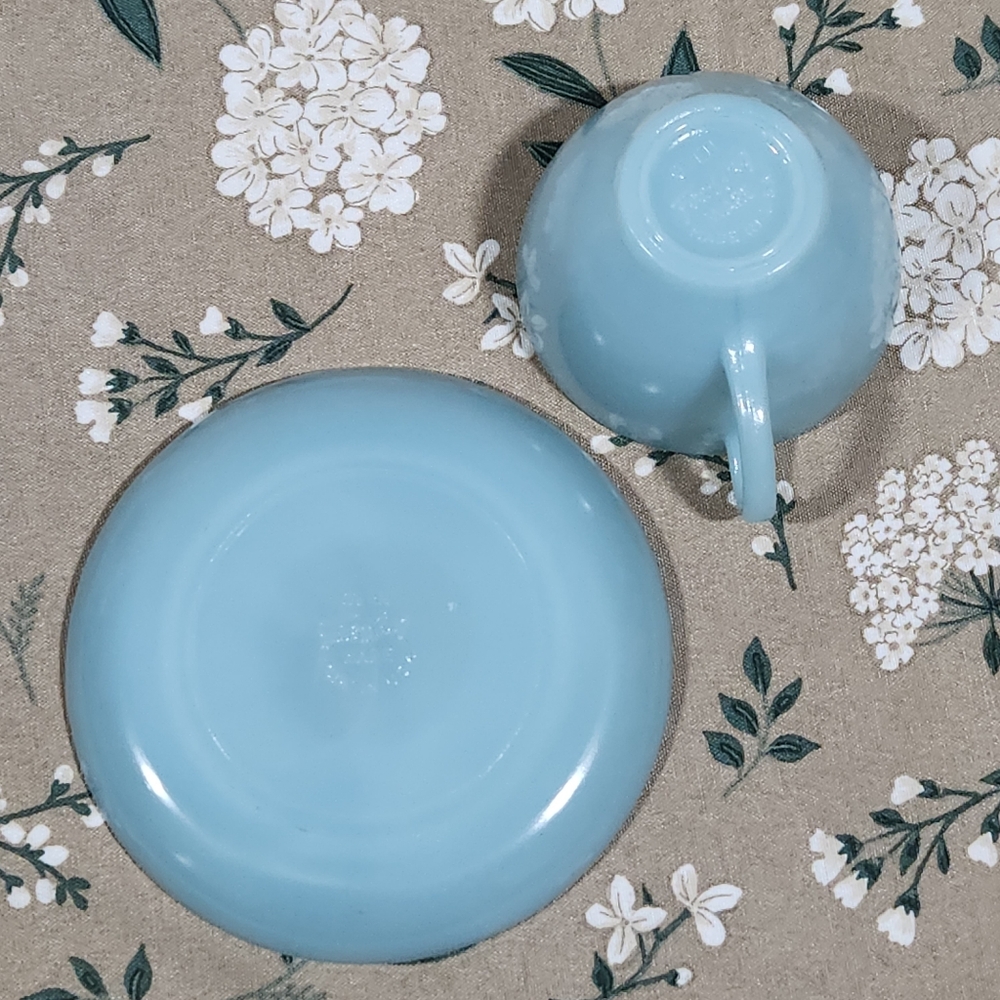 Fire King Blue Delphite Tea Cup and Saucer Set Vintage Anchor Hocking Turquoise - Picture 5 of 11